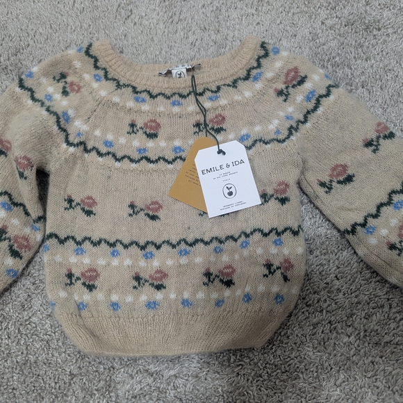 Emile et Ida Other - Emile et Ida Beige Floral Kids Sweater